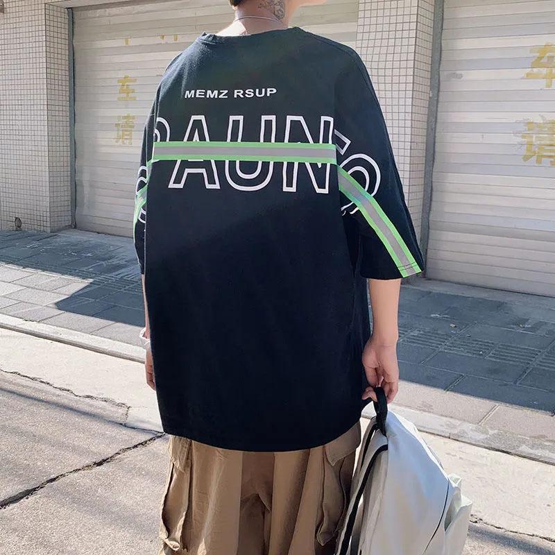 Summer Back Letter Printing Five-point Sleeve T-shirt Student Tide Brand Loose Casual Short-sleeved Top Men's