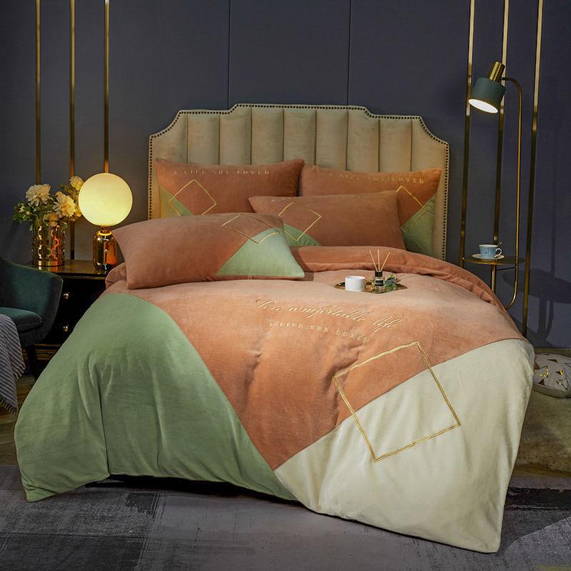 Winter Thick Milk Velvet Four-piece French Velvet Duvet Cover Sheet Crystal Velvet Embroidery Type Bedding
