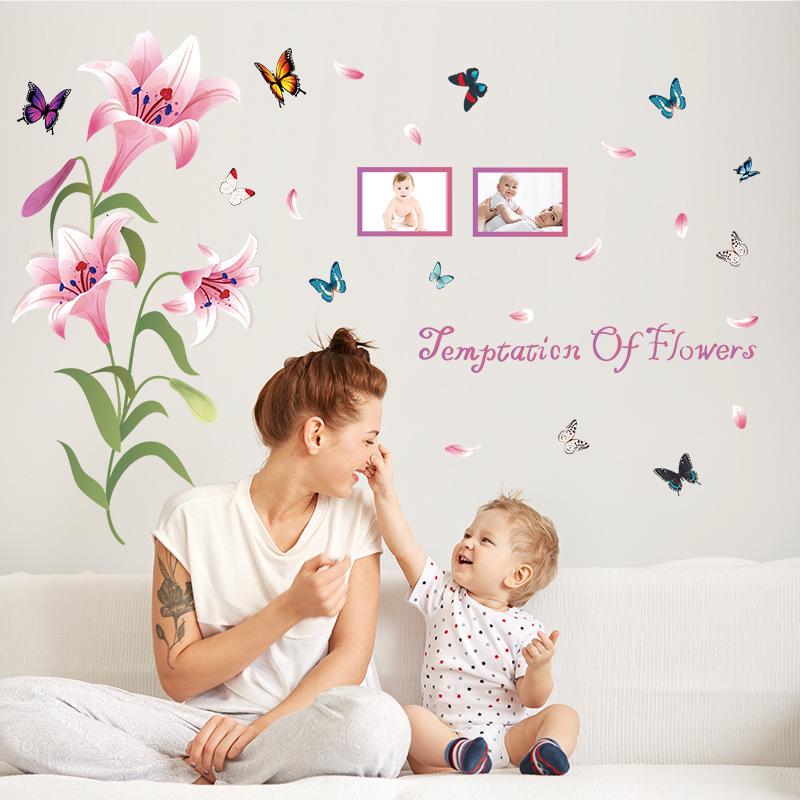 Pink Lily Flower Frame Romantic bedroom living room porch decorative wall sticker