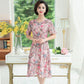 Summer Chiffon Dress Short-sleeved Round Neck Temperament Women's Knee-length Skirt Fabric Light and Breathable Ladies A-line Dress
