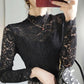 Tight Lace Mesh Beauty Tops Female Half High Collar Bottoming Blouse Feminine Sexy Blouse