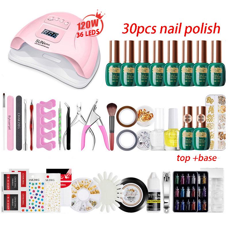 Nail Set 120w UV LED Lamp Dryer 30pcs Nail Gel Polish Kit Manicure Tools Set Nail Art Tool set