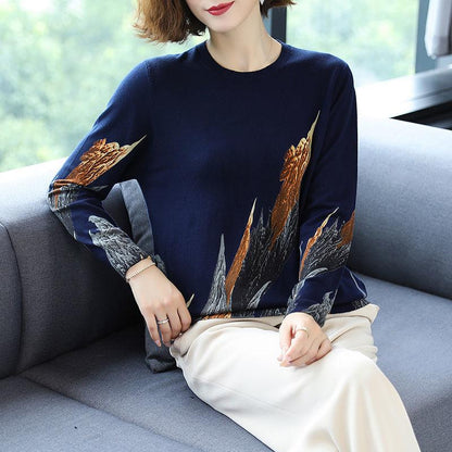 Plus Size Woolen Sweater Women Comfortable High-end Printed Cashmere Sweater Winter Wool Knitted Bottoming Sweater Elastic Jumper Top