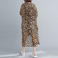 WTEMPO Large Size Chiffon Leopard Print Coat Long-sleeved Irregular Mid-calf Length Sun Protection Clothing Zipper Hooded