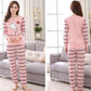 Women Spring and Autumn Cute Cartoon Cat Print Pajama Set Female Two-pieces Long Sleeve Sleepwear