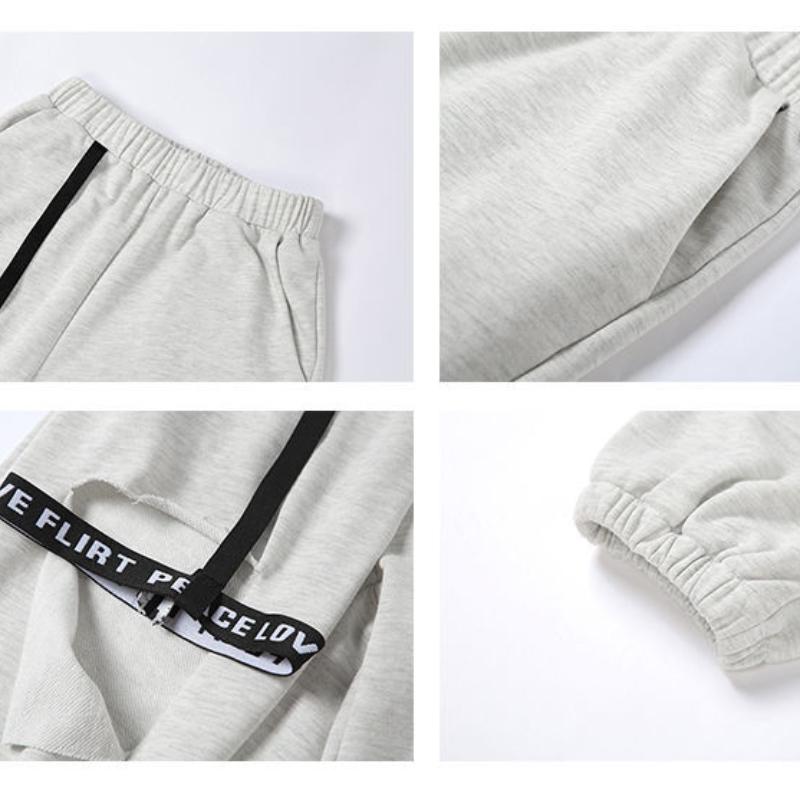 Grey Fried Street Sweatpants Women Loose Leggings Pants Tide Design Sense of Holes High Waist Slimming Harlan Guard Pants Summer