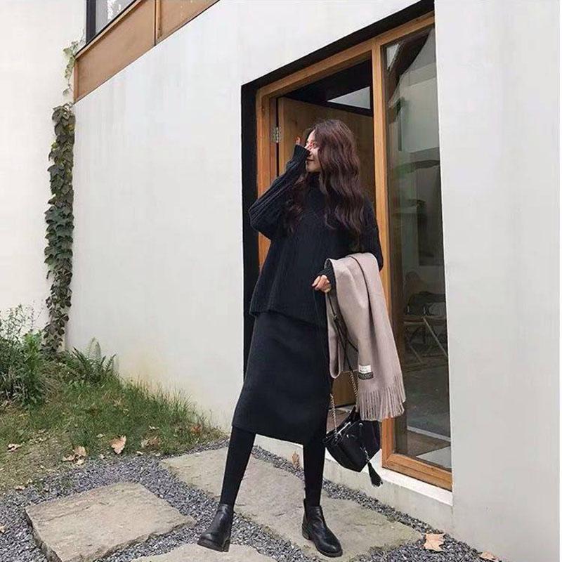 Two-piece Vest Dresses and Sweaters Lady's Winter Long Pullover Female Slim Thick Warm Sweater