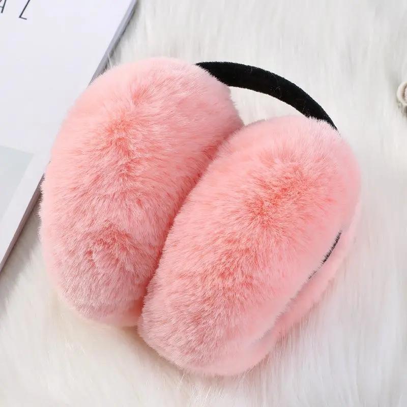 Women's Autumn Winter Foldable Earmuffs Cute Imitation Rabbit Fur Plush Ear Muffs Warm Ear Pad Thick Thermal Earflap Soft Comfortable Ear Cap