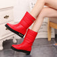 Winter Snow Boots Women's Thick Flat-heeled Thick-soled Non-slip Leather Waterproof Mid-tube Boots