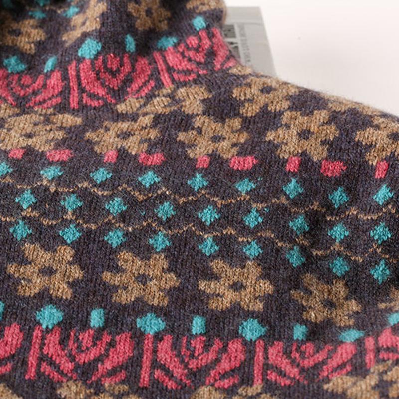 Retro Jacquard Turtleneck Sweater Women Fall/winter Loose Pullover Long-sleeved Fashion Sweater Inner Base