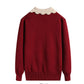 Women's Solid Color Fashion Lapel Pullover Sweater Diamond Print Loose Plus Size Long Sleeve Sweater