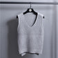 V-neck Knitted Short Vest College Style Solid Color Loose Vest Striped Casual Women's Sweater