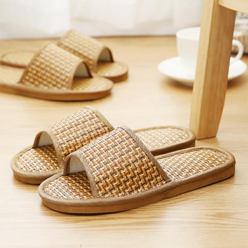 Summer Stand Bamboo Mat Rattan Couple Slippers Indoor Natural Color Indoor Home Sandals