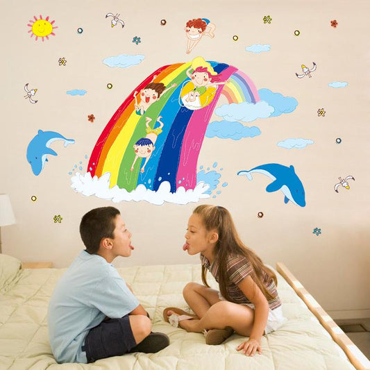 Colorful red waves cartoon children room bedroom wall decoration painting waterproof protection PVC