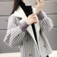 Autumn and Winter Knitted Cardigan Long Sleeve Lapel Loose Sweater Korean Fashion Plaid Jacket