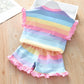Two-piece Suit Children's Clothing Summer Rainbow Casual Suit Girls Fungus T-shirt Shorts