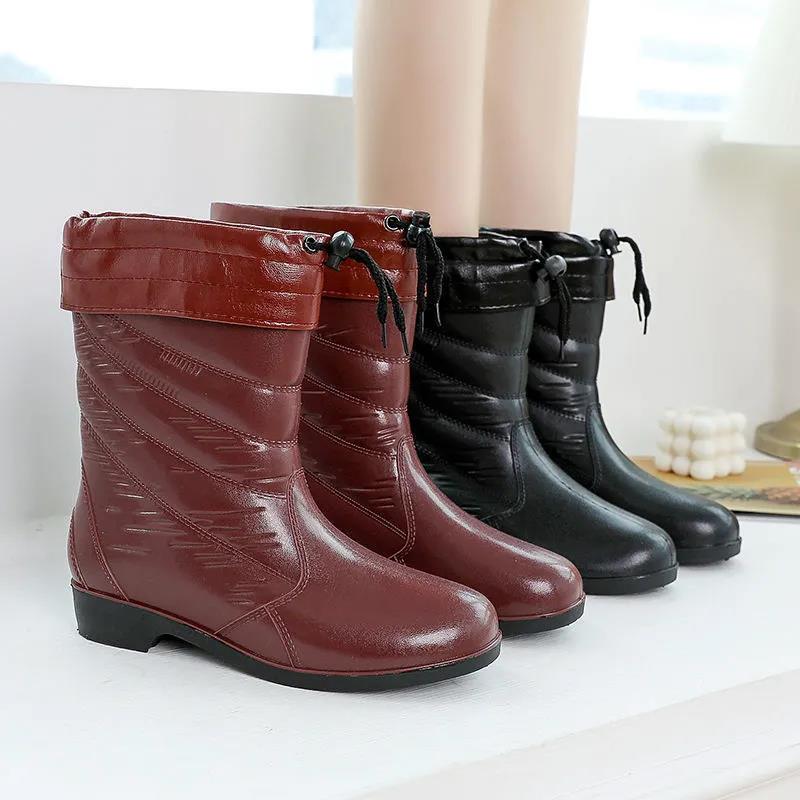 Women's Winter Plus Velvet Warm Cotton Shoes Removable Fleece for Mid-tube Warm Non-slip Waterproof Boots
