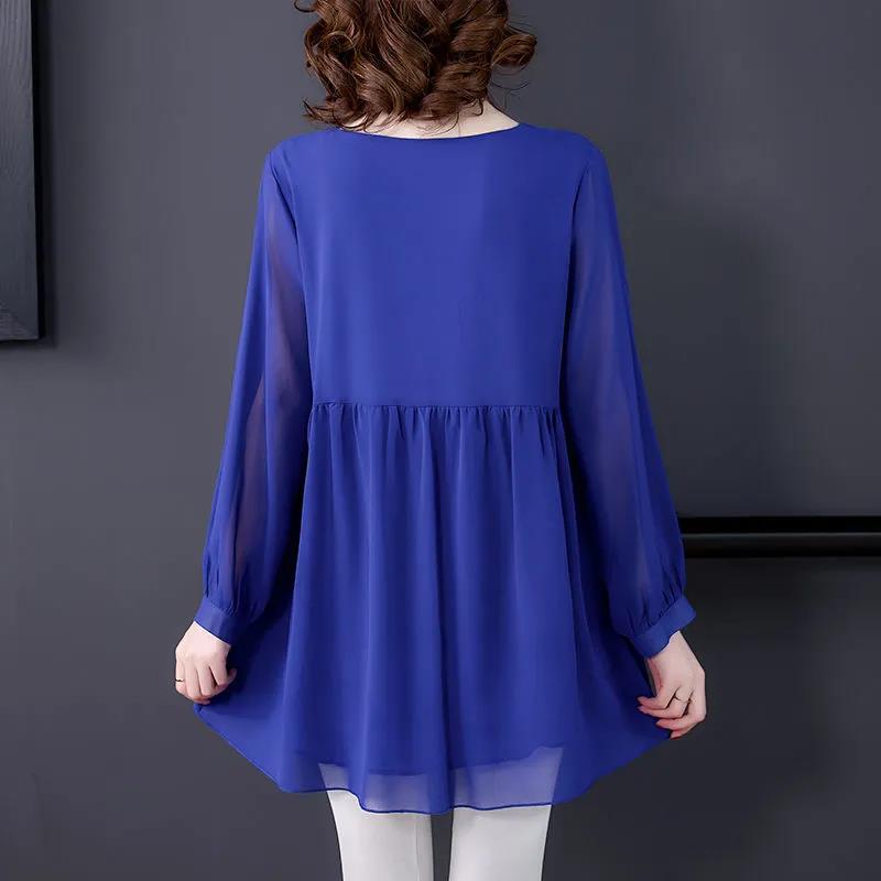 Fall Summer Women's Chiffon Sexy See Through Mesh Blouse Long Sleeve Transparent Solid Color Elegant TShirt Ladies Tops Pullover