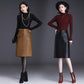 Female Autumn  Winter Leather Skirt High Waist Slim Wrap Skirt PU Leather Knee-length Bodycon Pencil Skirt