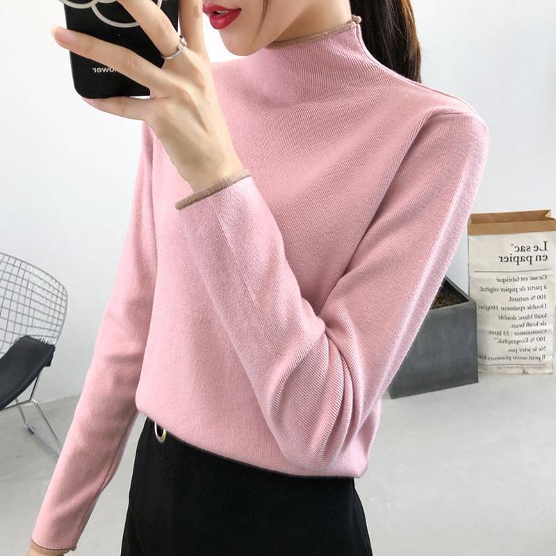 Knitting Women Sweaters and Pullovers Solid Turtleneck Slim Casual Ladies Knitted Sweater Winter