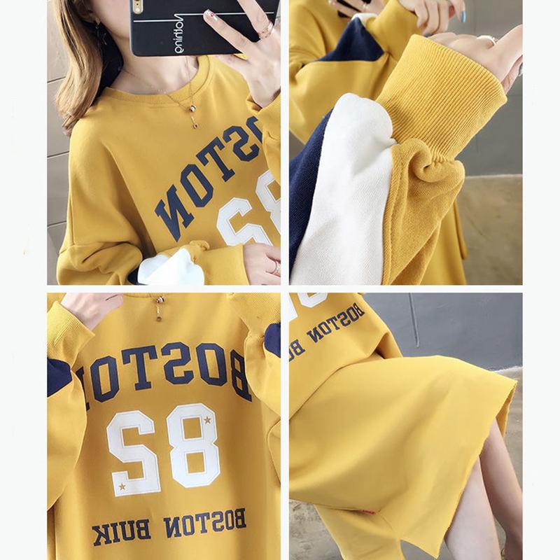 Large Size Mid-length Women's Sweater Autumn and Winter Fashion Trend with Letters Solid Color Women's Jacket