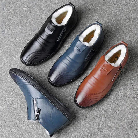 Winter Leather Cowhide High-top Cotton Shoes Men Plus Velvet Warm Leather Shoes Wool Lining Shoes