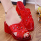 Women's Spring Summer Slippers Large Size All-match Thick Heel Slippers Transparent Rhinestone Middle Heel Sandals