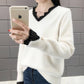 Fake Two Pieces V-neck Sweater Women's Lace Stitching Loose Pullover Thickening Sweater