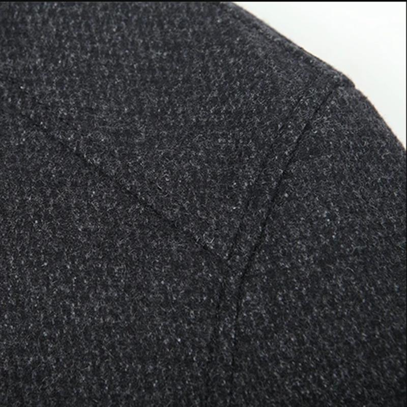 Men's Autumn and Winter Wool Plus Velvet Padded Jacket Stand-collar Casual Jacket Male Warm Thick Coats Mid-length Thick Coat Black Grey Outerwear