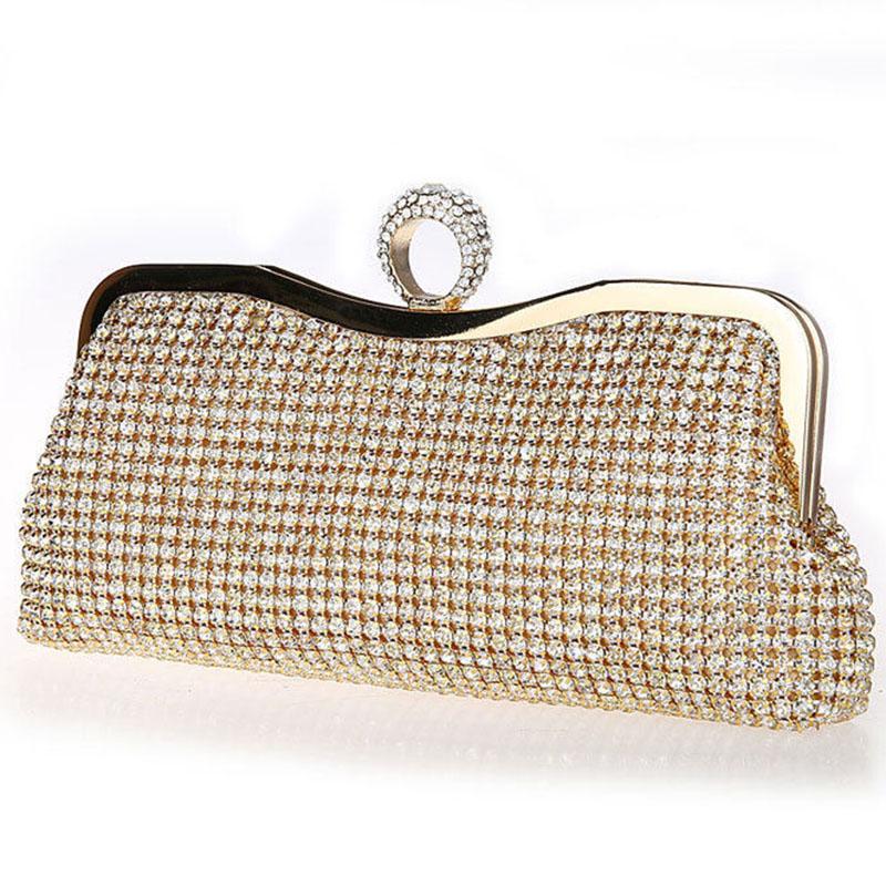 Women's Clutch Bag Elegance Luxury Shoulder Bag Ladies Wedding Evening Banquet Bridal Rhinestones Smooth Metal