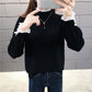 Plus Velvet Thick Warm Sweater Women  Ruffles Lace Stitching Collar Pullover Sweater Short Stretchable Slim Knitwear Jumper