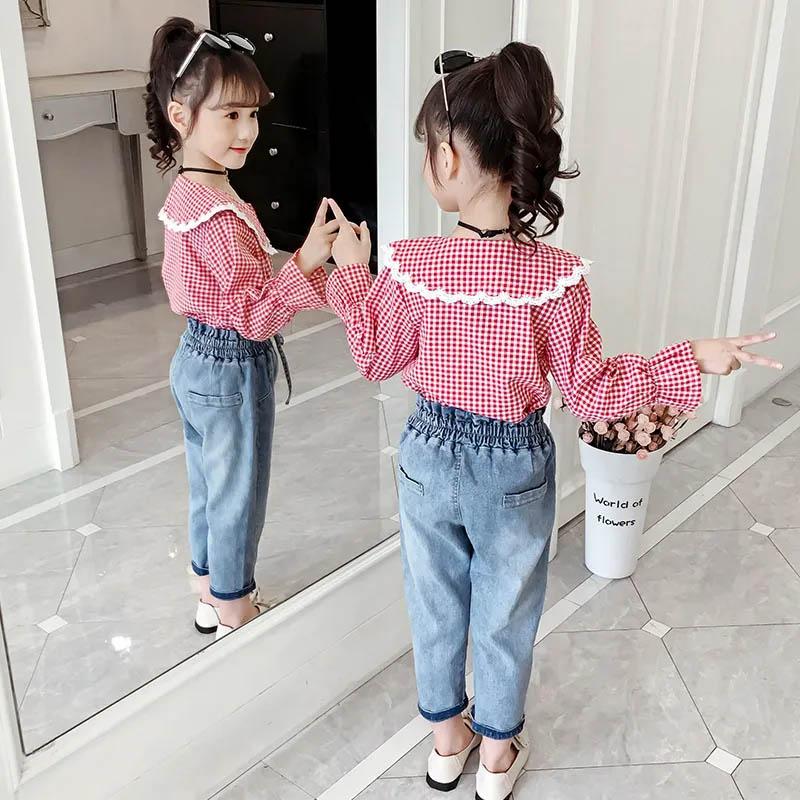 Girls Spring and Autumn Suits Thin Long Sleeves Casual Simple Natural Style Ruffle Decor Comfortable Two-Piece Set