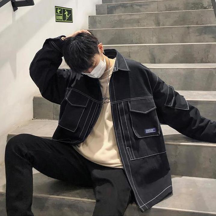 Workwear Jacket Men's Fashion Trend Retro Loose Comfortable Jacket Youth Korean Style Stand-up Collar Clothes