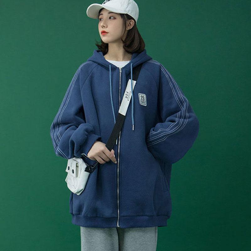 Autumn and Winter Coat Women's Preppy Style Hooded Zipper Cardigan Sweater Ins All-match Korean Jacket Ladies Loose Casual Coat