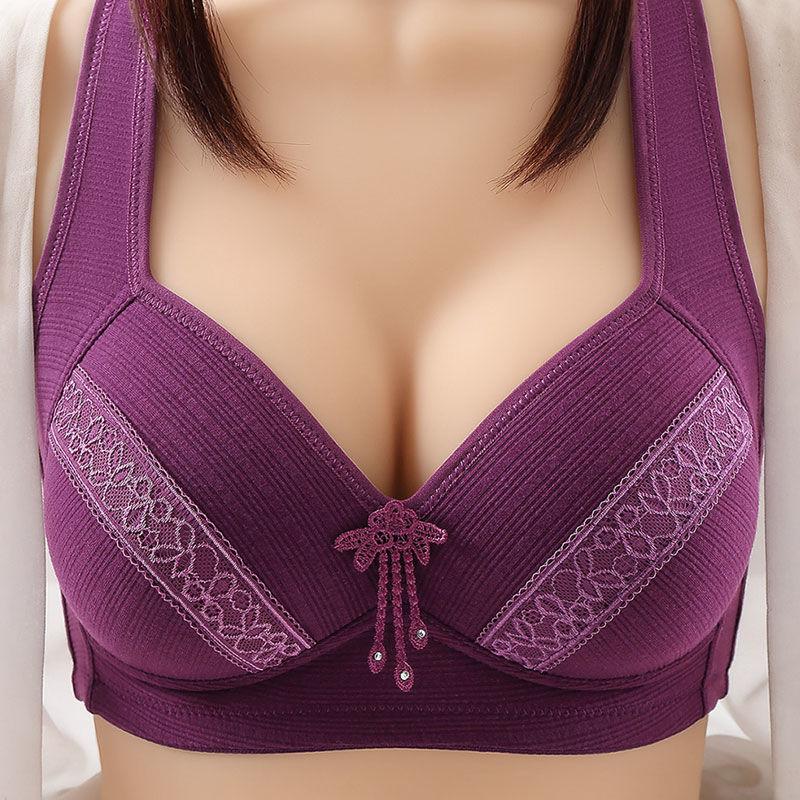 Large Size No Steel Ring Middle-aged and Elderly Mothers' Bras, Thin Gathered Beautiful Back Underwear Women's Bras
