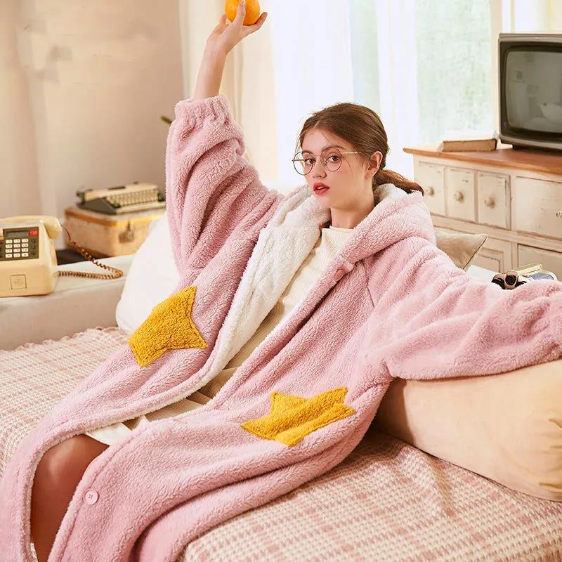 Princess Styling Ladies Home Clothes Winter Cashmere Warm Pajamas Quick-drying Bathrobe Robe Coat Long