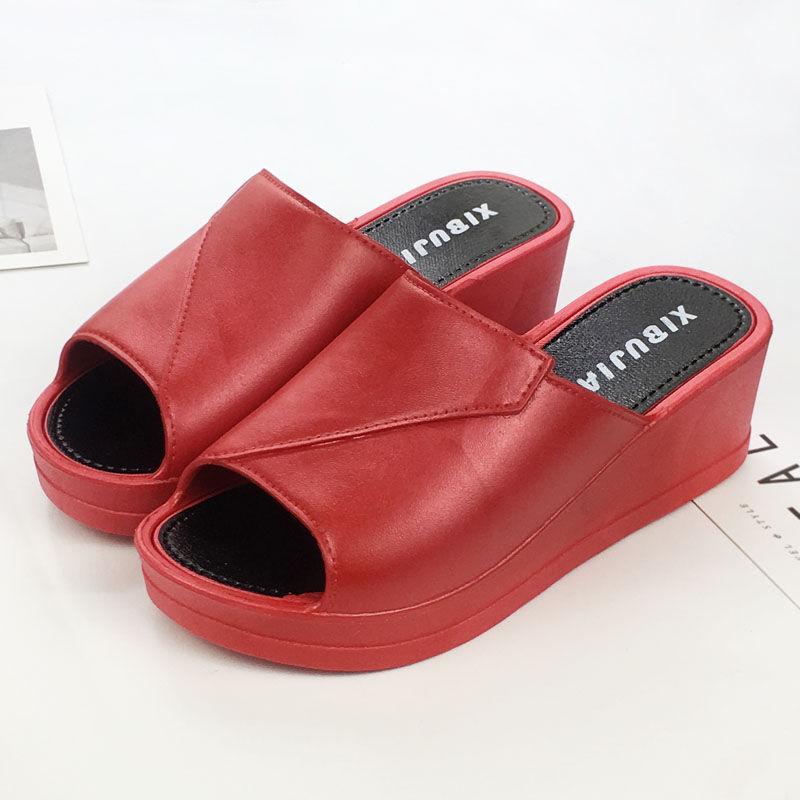Women's Sponge Cake Thick-soled Soft Slippers Women's Wedge Heel Summer High-heeled Waterproof Platform Fish Mouth Sandals and Slippers