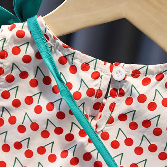 Children Dress Girls' Summer Thin Drawstring Dress Floral Printing Sleeveless Bow Ruffle Princess Dress