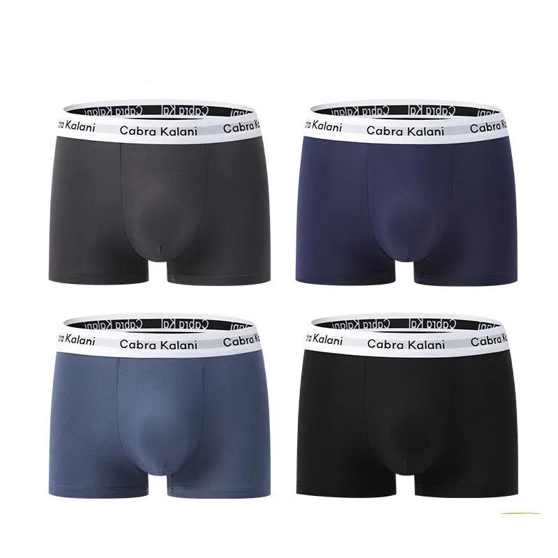 4 Pieces Men's Underwear Modal Boxer Solid Color Ice Silk Sports Comfortable Boxer Briefs Gift Box Packaging Mid Waist Underpants Breathable Panties