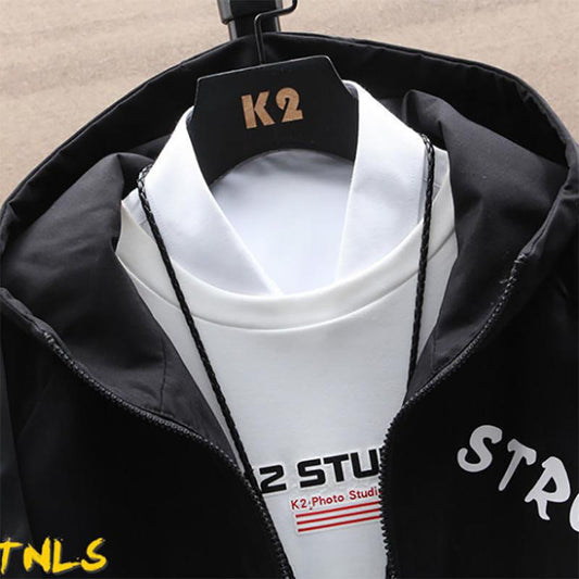 Autumn Men's Jacket Trend Workwear Jacket Youth Top Clothes Casual Hooded Gown