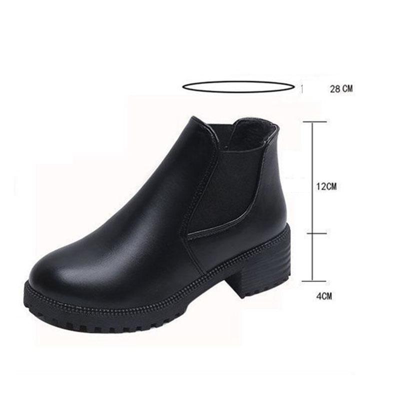 Ankle Boots for Women Thick Bottom Round Toe Leather Boots  All-match Platform Shoes Chunky Heel Plus Velvet Warm Chelsea Boots Plus Size 35-43