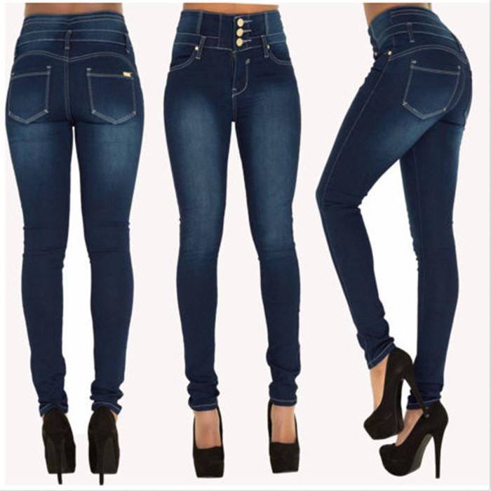 Women High Waist Denim Jeans With Zipper Button Sexy Skinny Pencil Pants Casual Slim Fit Trousers