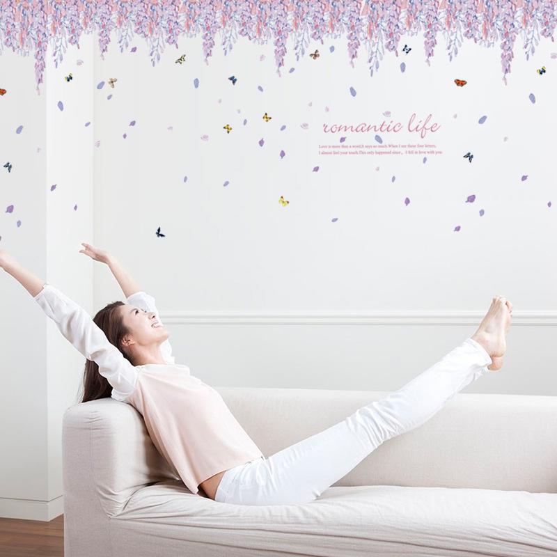 Romantic Wisteria Rose Baseboard Bedroom Living Room porch Corner Decorative Wall Stickers wallpaper