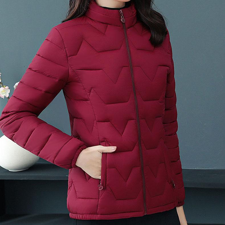 Women Winter Down-filled Coat Solid Color Slim Short Wadded Jacket Large Size Stand Collar Zipper Cotton Coats