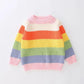 2021 Autumn and Winter New Children's Sweater Rainbow Stripe Girls Sweater Cashmere Fluffy Warm Knitted Sweater