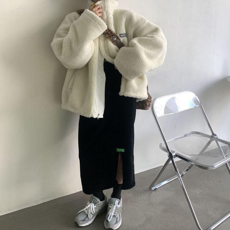 Double-sided Lamb Velvet Jacket Winter Ladies Korean Version of Loose Stand-up Collar Thick Jacket Suitable for Young Women