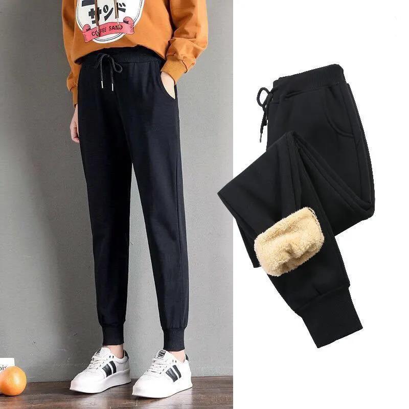 Pants Women's Winter Plus Velvet Thickened Lamb Velvet To Keep Warm Black Loose and Thin Sports Wear Winter Casual Pants