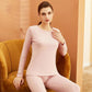 Women's Long Sleeve Cotton Thermal Underwear Round Neck Solid Color Bottoming Pajama Set Slim Fit Elastic Pants Two Piece Set Sleeping Suit