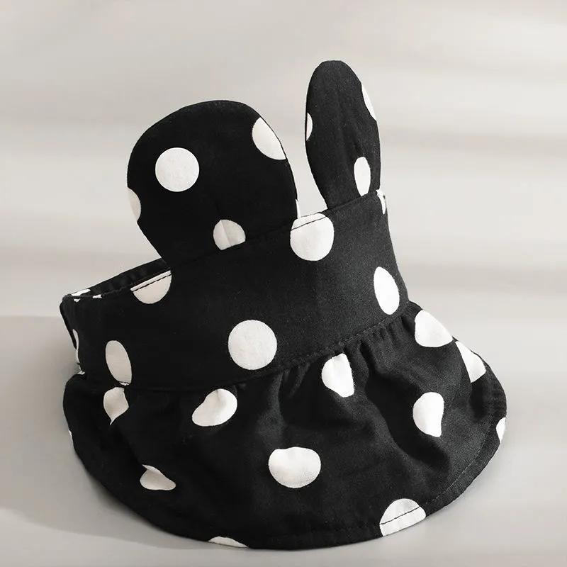 Solid Color Polka Dots Rabbit Ears Baby Summer Sun Hat Thin Infant Toddler Empty Top Hat Newborn Big Brim Sunscreen Hat Breathable Sunscreen Cap 1-36M