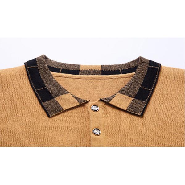Spring and Autumn Men's Wool Sweater Shirt Plaid Collar Lapel Warm Polo Shirt Slim Top Bottom Shirt